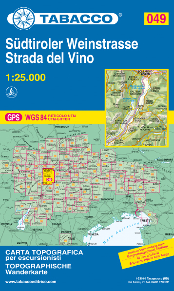 049 Carte topografiche per escursionisti Tabacco Südtiroler Weinstrasse Strada del Vino 1:25.000 